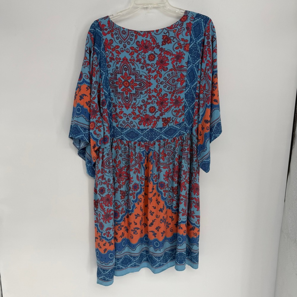 Signature by Robbie Bee Blue Orange Paisley Floral Kimono Sleeve Mini Dress XL - Picture 3 of 13